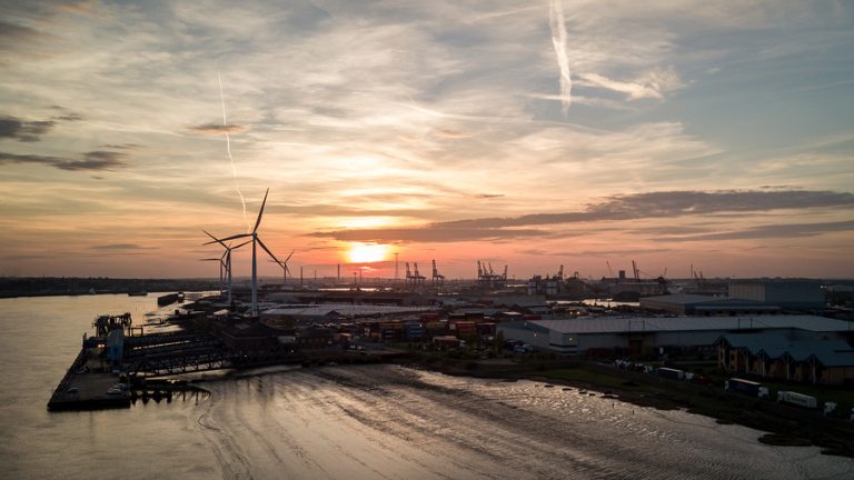 An aerial view of Tilbury docks